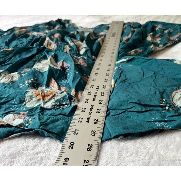 Free People Tuscan Dreams Printed Tunic Blouse Top Womens Medium Teal Floral - Picture 9 of 11